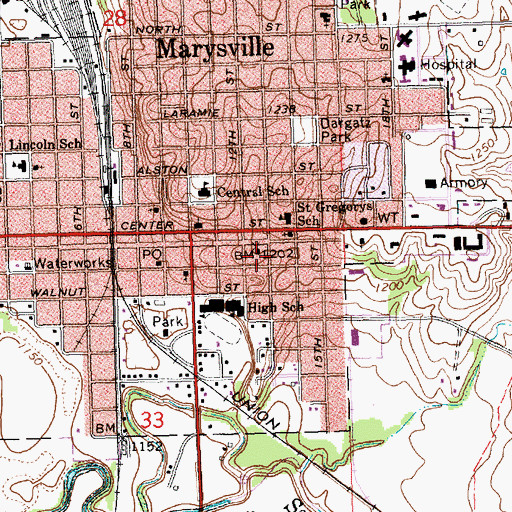 Topographic Map of Marshall County Sheriff's Office, KS