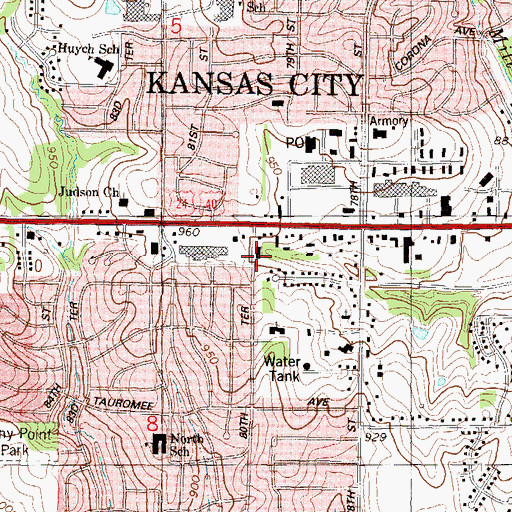 Topographic Map of Kansas City Kansas Police Department West Patrol, KS