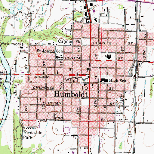 Topographic Map of Humboldt Police Department, KS