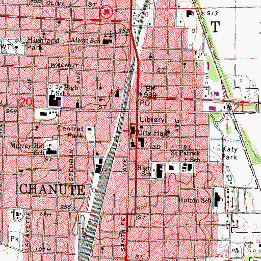 Topographic Map of Chanute Police Department, KS