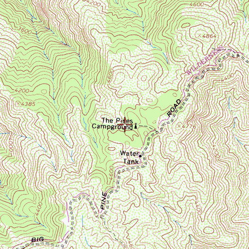 Topographic Map of The Pines Campground, CA