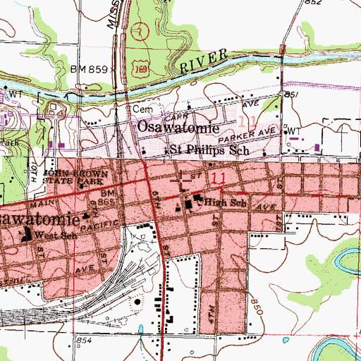 Topographic Map of Osawatomie Police Department, KS