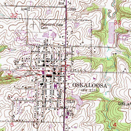 Topographic Map of Oskaloosa Police Department, KS