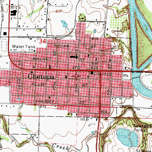 Topographic Map of Chetopa Police Department, KS