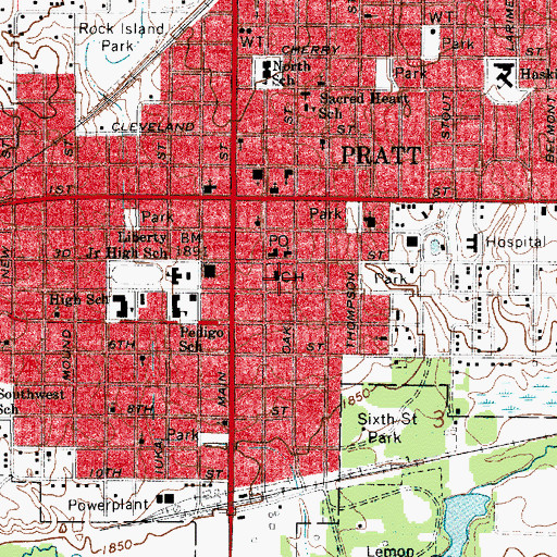 Topographic Map of Pratt Police Department, KS
