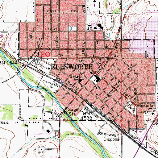 Topographic Map of Ellsworth Police Department, KS