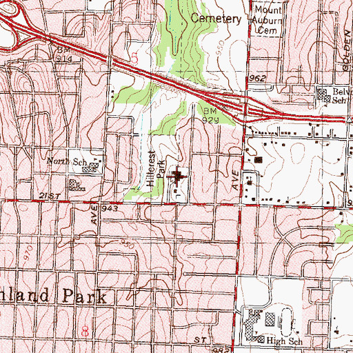 Topographic Map of Hillcrest Community Center Community Police Department, KS