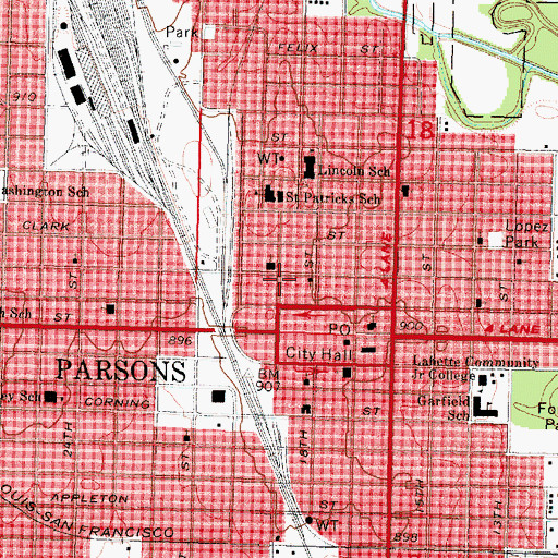 Topographic Map of Parsons Police Department, KS