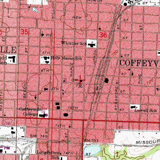 Topographic Map of Coffeyville Police Department, KS