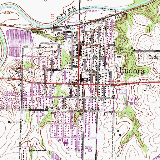 Topographic Map of Eudora Police Department, KS