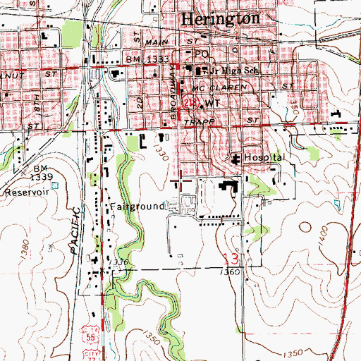 Topographic Map of Herington Police Department, KS