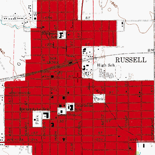 Topographic Map of Russell Police Department, KS