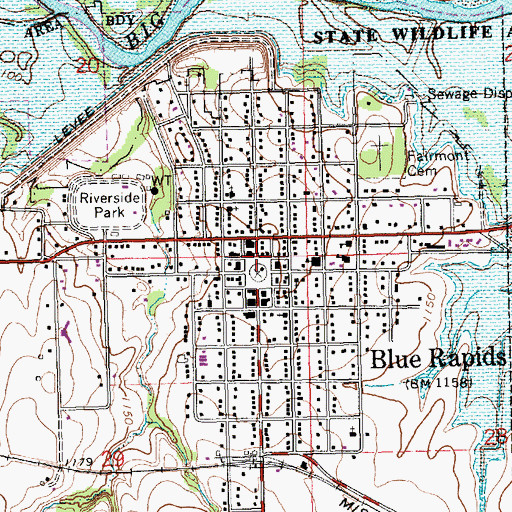 Topographic Map of Blue Rapids Police Department, KS
