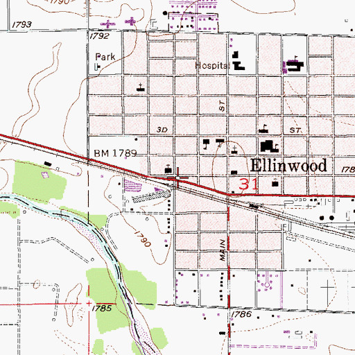 Topographic Map of Ellinwood Police Department, KS