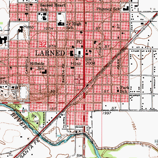 Topographic Map of Larned Police Department, KS