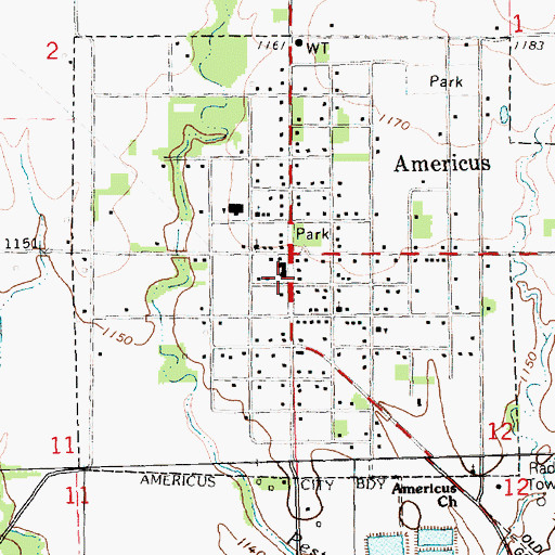 Topographic Map of Americus Police Department, KS
