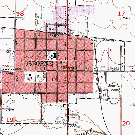 Topographic Map of Osborne Police Department, KS