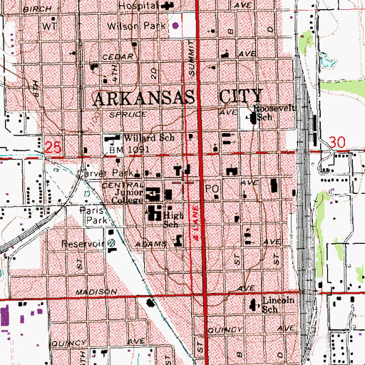 Topographic Map of Arkansas City Police Department, KS