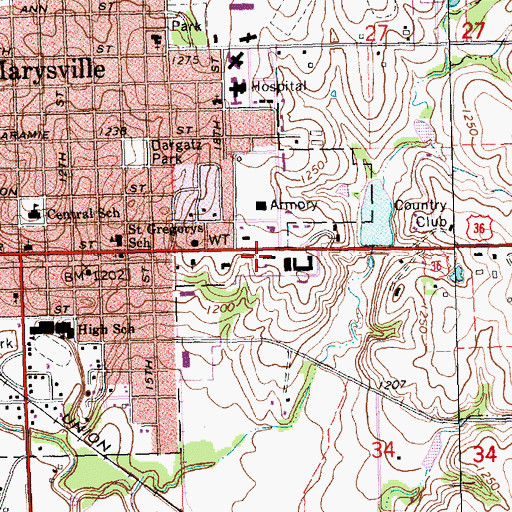 Topographic Map of Kansas Highway Patrol Troop C Marshal, KS