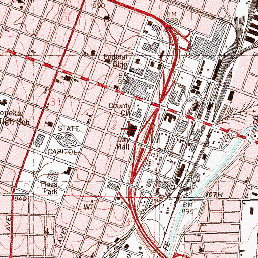 Topographic Map of Shawnee County Court Services, KS