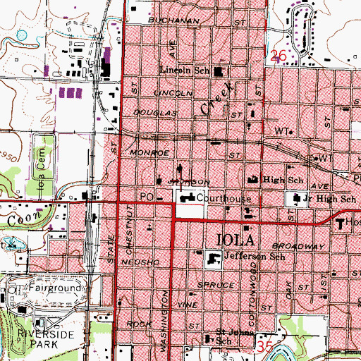 Topographic Map of Iola Police Department, KS