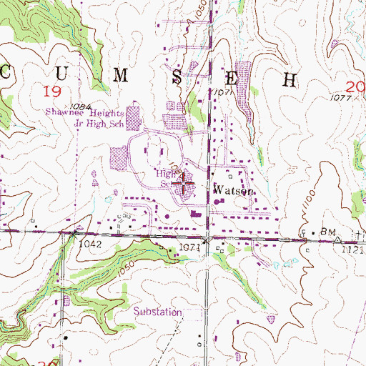 Topographic Map of Shawnee Heights Unified School District 450 Police Office, KS