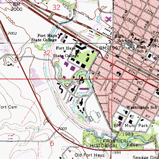 Topographic Map of Fort Hays State University Police Department, KS