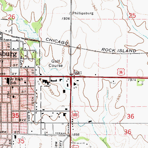 Topographic Map of Kansas Highway Patrol Troop D Phillips, KS
