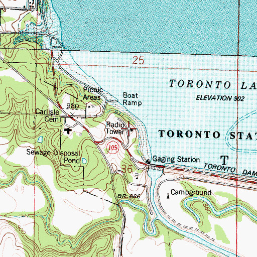 Topographic Map of Cross Timbers State Park Rangers Office, KS