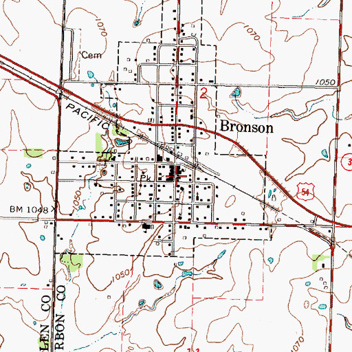 Topographic Map of Bronson Police Department, KS