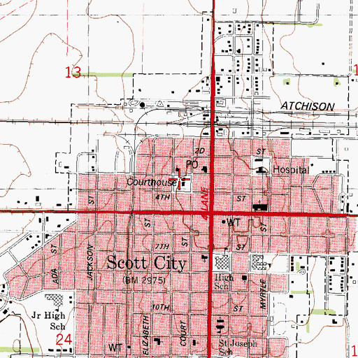 Topographic Map of Scott City Police Department, KS