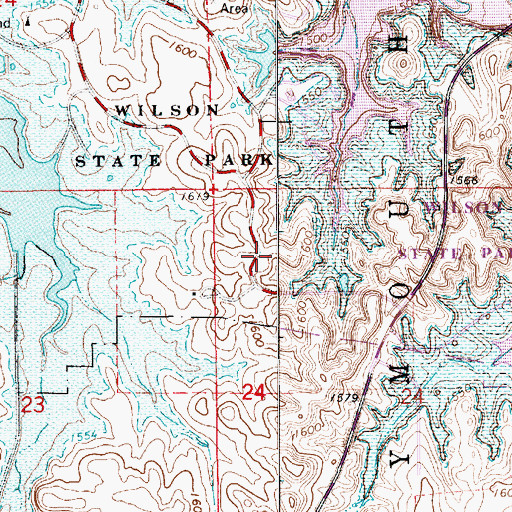 Topographic Map of Wilson State Park Rangers Office, KS