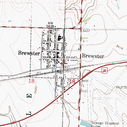 Topographic Map of Brewster City Marshal's Office, KS