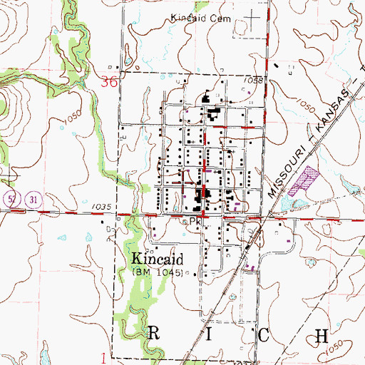 Topographic Map of Kincaid City Marshal's Office, KS