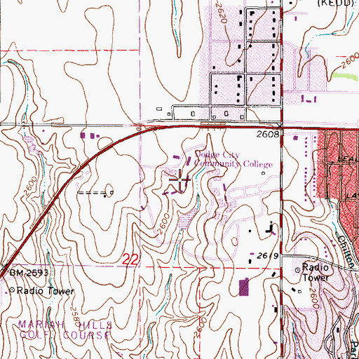 Topographic Map of Dodge City Community College Safety and Security Division, KS