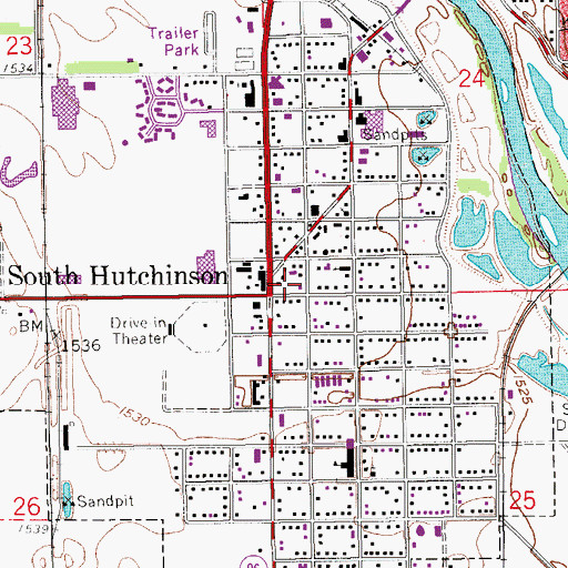 Topographic Map of South Hutchinson Police Department, KS