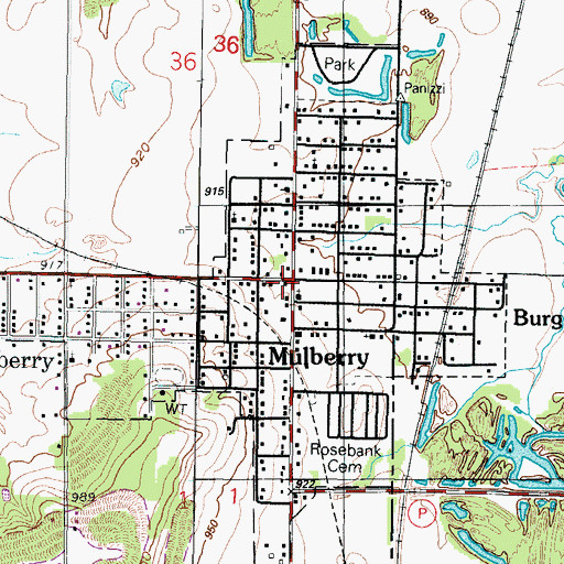 Topographic Map of Mulberry Municipal Police Department, KS