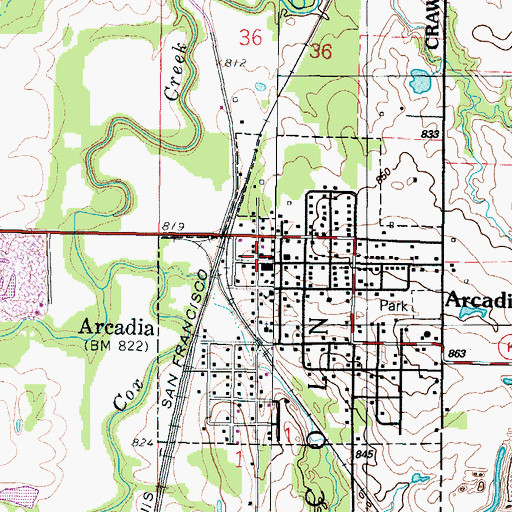 Topographic Map of Arcadia Police Department, KS