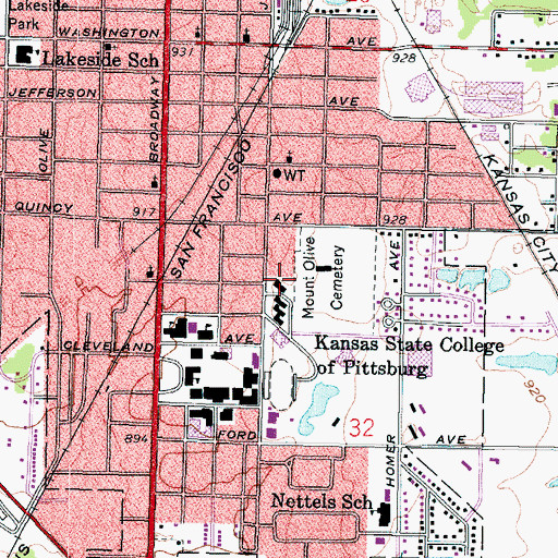 Topographic Map of Pittsburg State University Police Department, KS