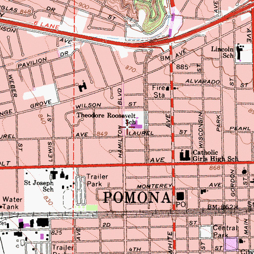 Topographic Map of Roosevelt Elementary School, CA