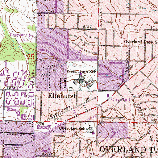 Topographic Map of Shawnee Mission West High School Police Department, KS