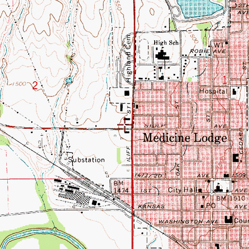 Topographic Map of Kansas Highway Patrol Troop F Barber, KS