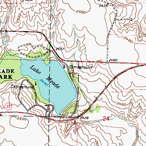 Topographic Map of Lake Meade Park Ranger Station, KS