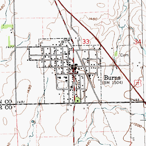 Topographic Map of Burns Police Department, KS