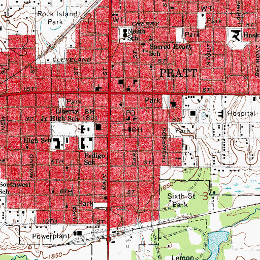 Topographic Map of Kansas Highway Patrol Troop F Pratt, KS
