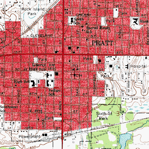 Topographic Map of Pratt County Sheriff's Department, KS