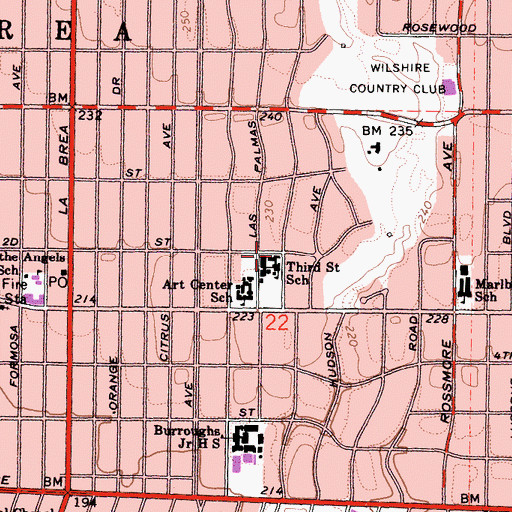 Topographic Map of Third Street Elementary School, CA