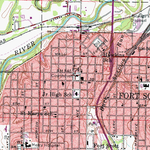 Topographic Map of Bourbon County Sheriff's Department Jail, KS