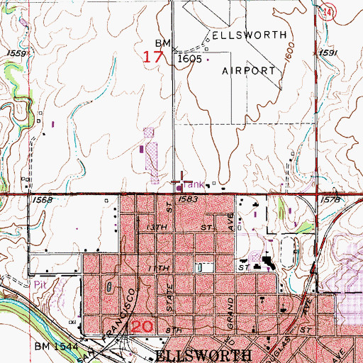 Topographic Map of Ellsworth Correctional Facility, KS