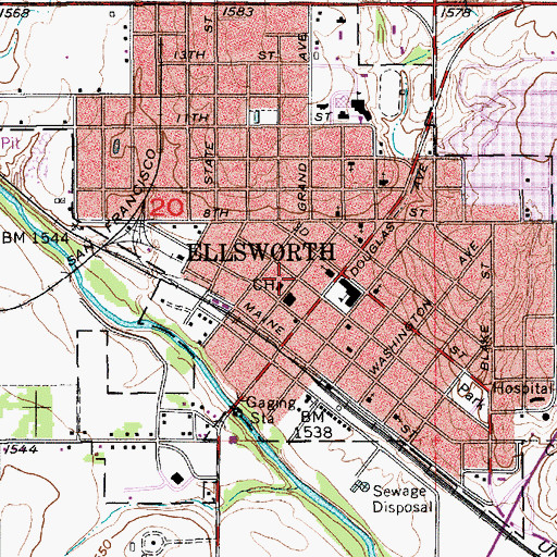 Topographic Map of Ellsworth County Jail, KS